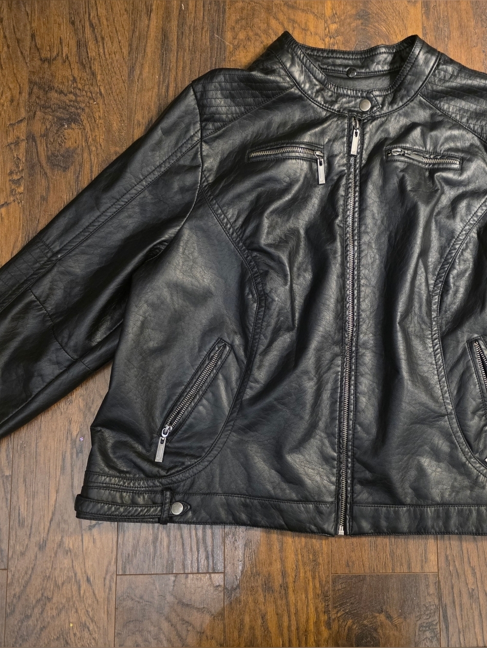 J2 Women's Black Faux Leather Bomber Jacket